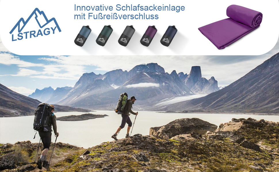 Спальний мішок туристичний 2в1 з мікрофібри, 220x95 см, для кемпінгу, хостелів та гірських притулків, зелений/фіолетовий