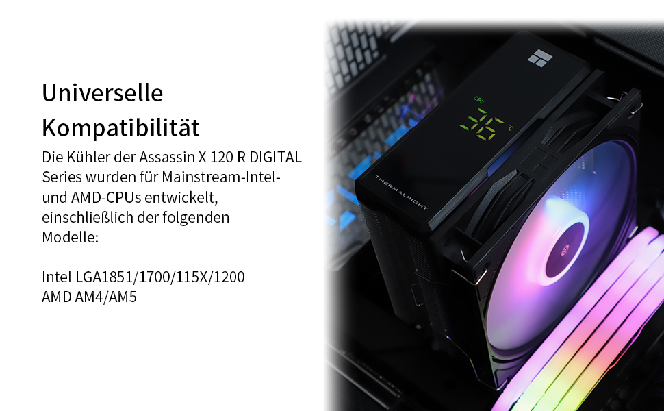 Thermalright Assassin X 120R ARGB CPU-кулер: тиха система охолодження з цифровим дисплеєм та підтримкою AM4/AM5, Intel LGA1851/1700/1150/1151/1200