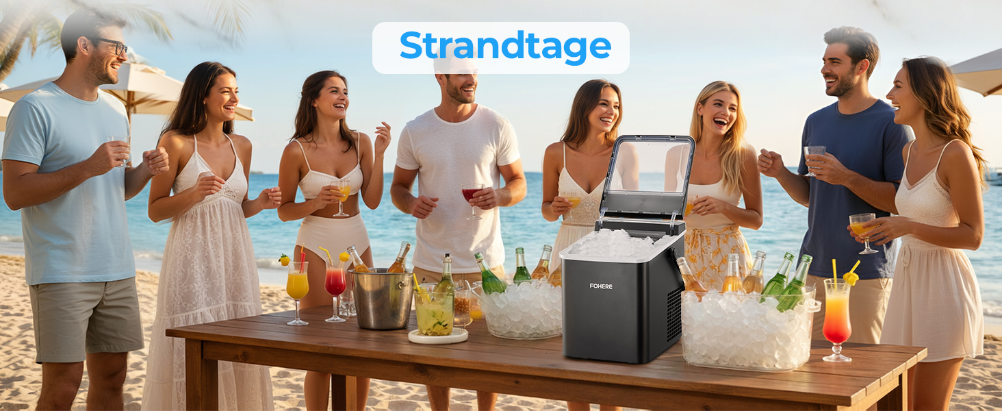 Машина для приготування льоду FOHERE з ручкою, 14 кг/24 год, 9 кубиків льоду за 5 хвилин, 2 розміри, самоочищення, портативна з лопаткою та кошиком – ідеальна для дому, кухні, офісу, кемпінгу, вечірки, RV