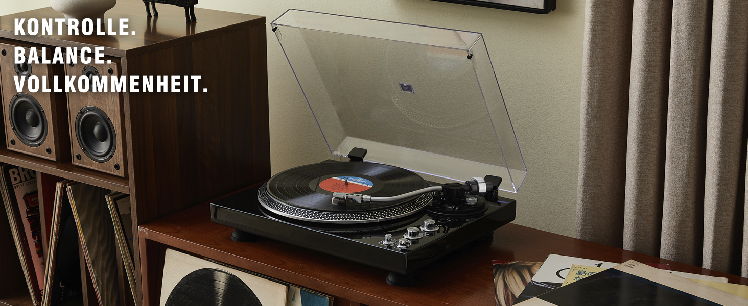 Вініловий програвач Hi-Fi з прямим приводом, преміум-головка звукознімача, Pitch Control ±10%, автоматичний підйом тонарма, 33/45 RPM, чорний глянцевий