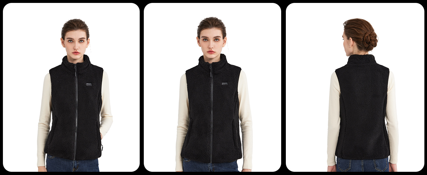 Тепла електрична жилетка для жінок з акумулятором 16000mAh, Sherpa, флісова жилетка для активного відпочинку та катання на лижах, чорна