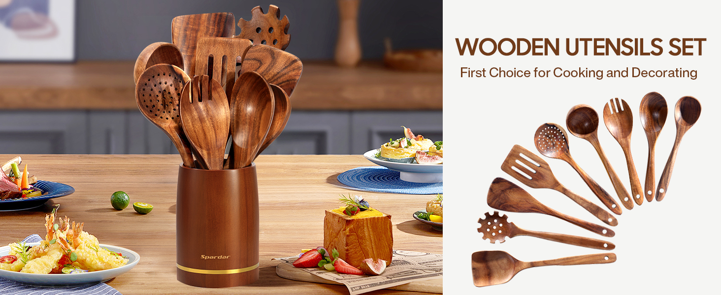 Набір дерев'яних лопаток для приготування їжі Spardar (7 шт.) - оранжево-коричневий