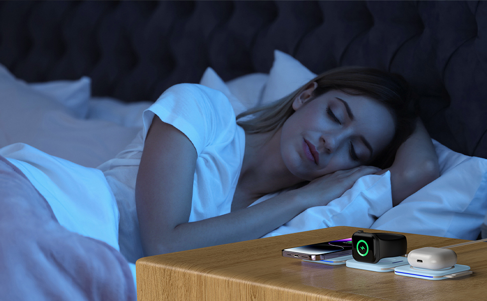 3-в-1 Бездротова зарядка для Apple Watch, iPhone та AirPods (блакитна)