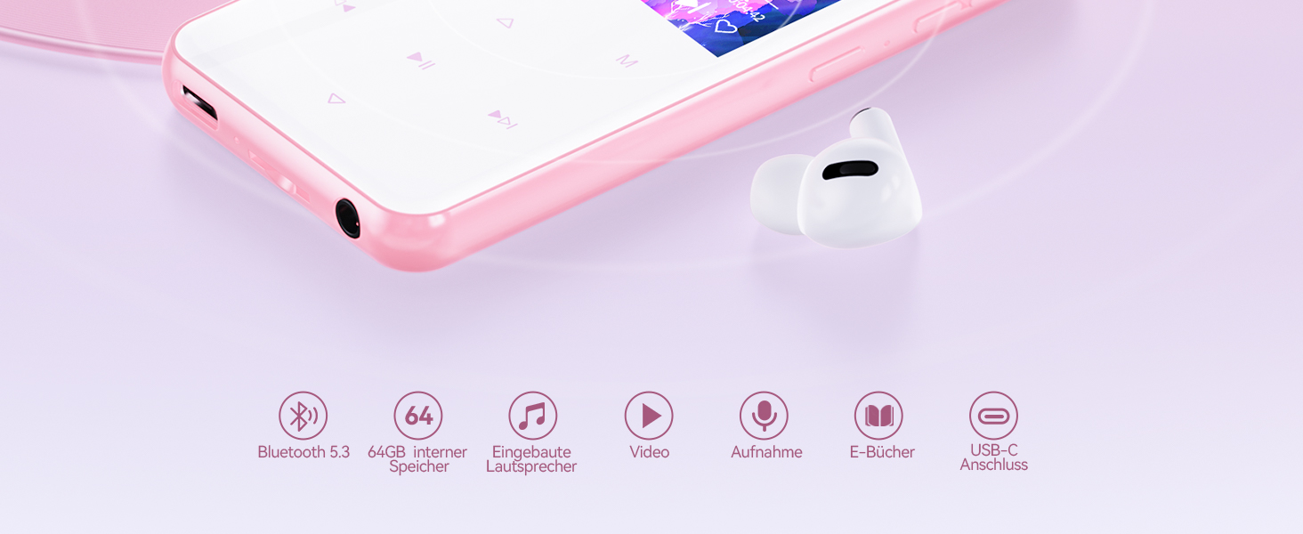 MP3 плеєр AGPTEK 64GB Bluetooth 5.3, 2.4