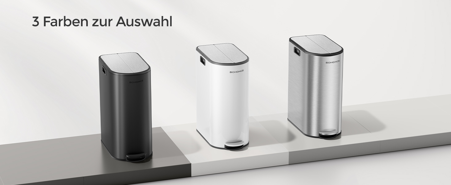 Сміттєве відро SONGMICS для кухні з сортувальником, 30/20 л, з педаллю, 2 відділення, білий + металік