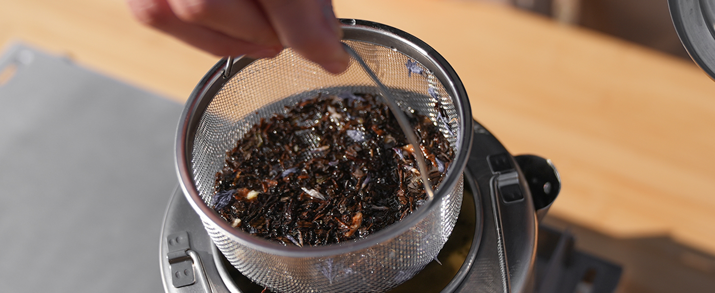 Набір посуду для кемпінгу KingCamp з кошиком, нержавіюча сталь, антипригарне покриття, 4-х частинний набір + чайник