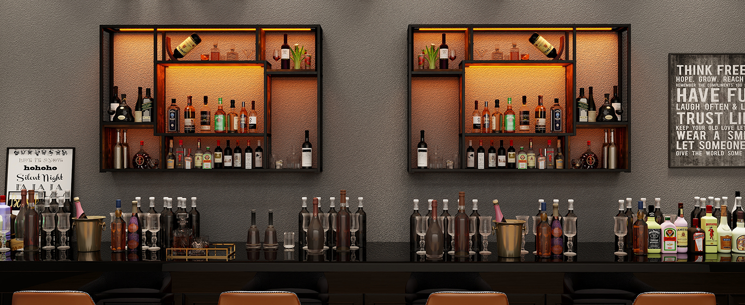 Стильне металеве виноградне реіал на стіну з LED-підсвічуванням, 3 яруси, чорний, 120x80 см