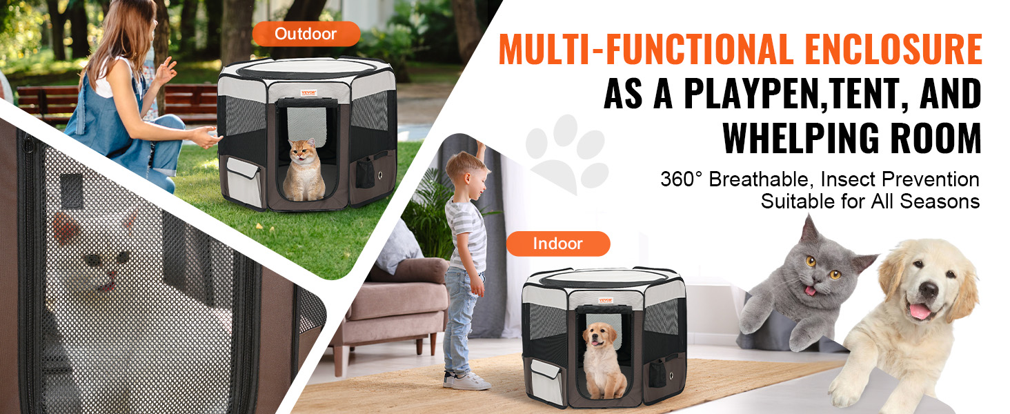 Вольєр для цуценят VEVOR, складаний, 914 x 914 x 584 мм, з мискою, 600D Oxford, для собак та інших дрібних тварин, чорний