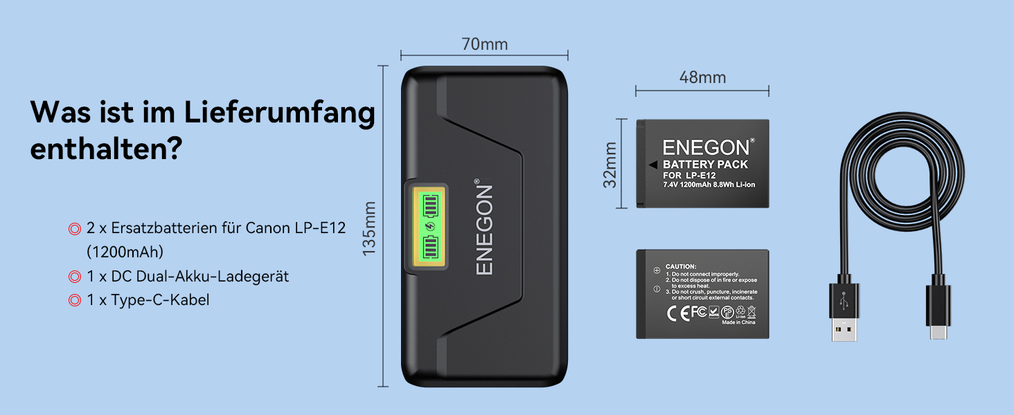 Акумулятор ENEGON LP-E12 та зарядний пристрій 20W Dual для Canon EOS M50 Mark II та інших моделей