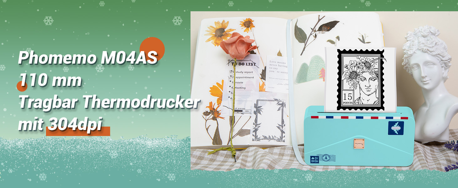 Phomemo Mini M04AS: Портативний Термопринтер Bluetooth для iOS/Android, 15/53/80/110 мм, 300DPI, для документів, фото, етикеток