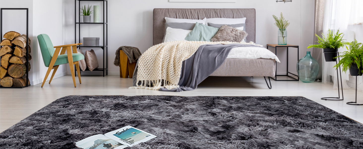 CHOSHOME: М'який килим для спальні/вітальні, сучасний, високий ворс, антиковзаюча підкладка, для дитячої кімнати, шэггі, 90x150 см, 200x290 см (темно-сірий)