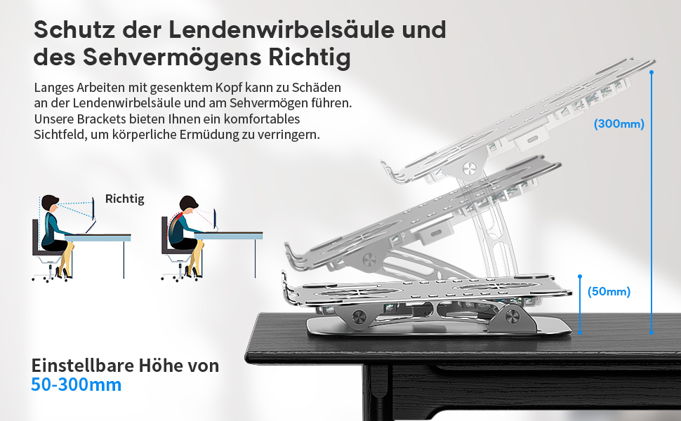 Регульований підставка для ноутбука з RGB вентилятором, алюмінієвий, чорний. Сумісна з MacBook та ноутбуками 10-17'