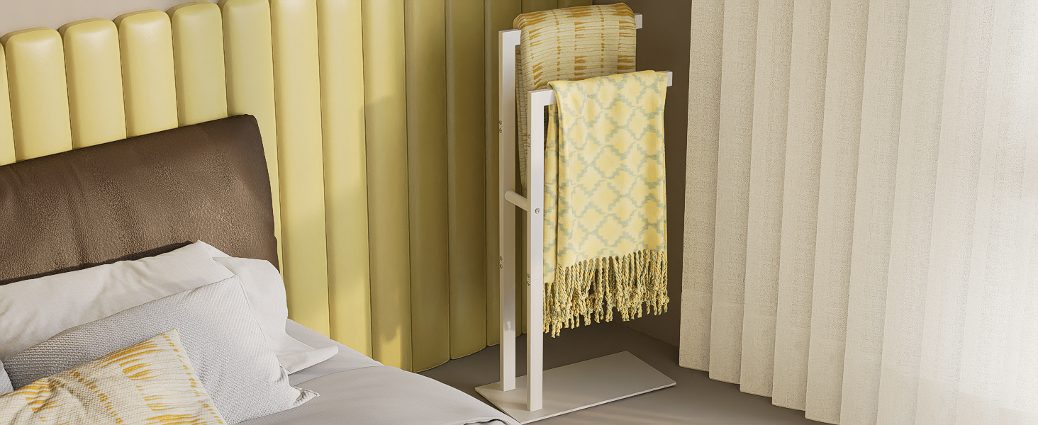 Підставка для рушників Yawinhe Freistehend, підставка для рушників стояча з нержавіючої сталі, 2 стійки, полиця для одягу у ванну кімнату, білий, 40x20x80 см, SMJ003W