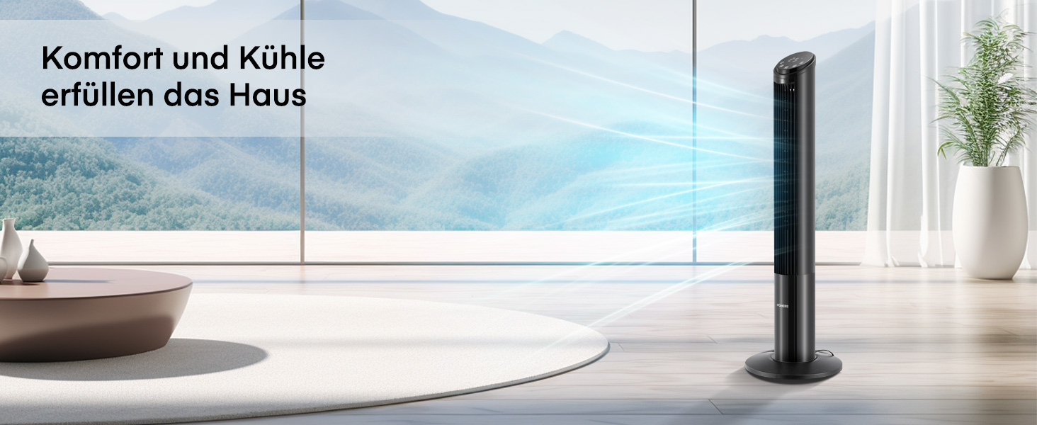 FOHERE Вентилятор Тур - Безшумний, 102 см, з пультом, 4 режими, 12 швидкостей, таймер 12 год, швидкість 7,6 м/с, для дому, спальні, офісу, чорний