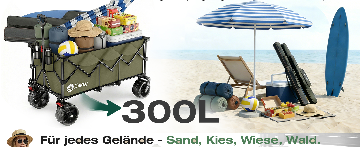 Бомбовоз Sekey XXXL, 300л, 200кг, для великих сімей, з великими колесами, розкладний, оливковий