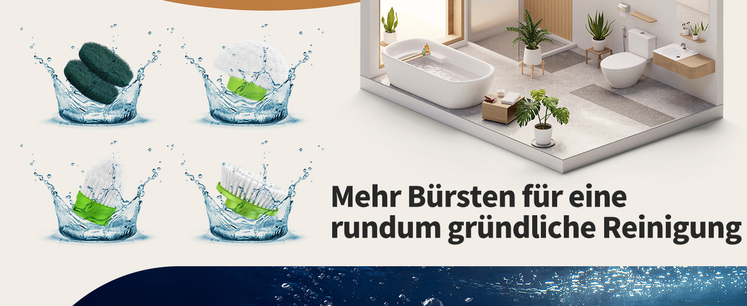 Електрична щітка для прибирання LyriFine, водонепроникна IPX7, з довгим руків'ям, 2 швидкості, змінна насадка, для ванної кімнати, білий (світло-зелений)