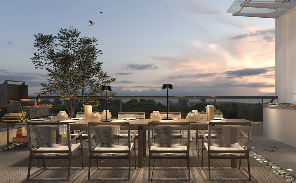 Акумуляторна LED настільна лампа K-Bright з димером, тепле світло 3000K, водонепроникна, для дому та вулиці, USB-C, чорна (2 шт)