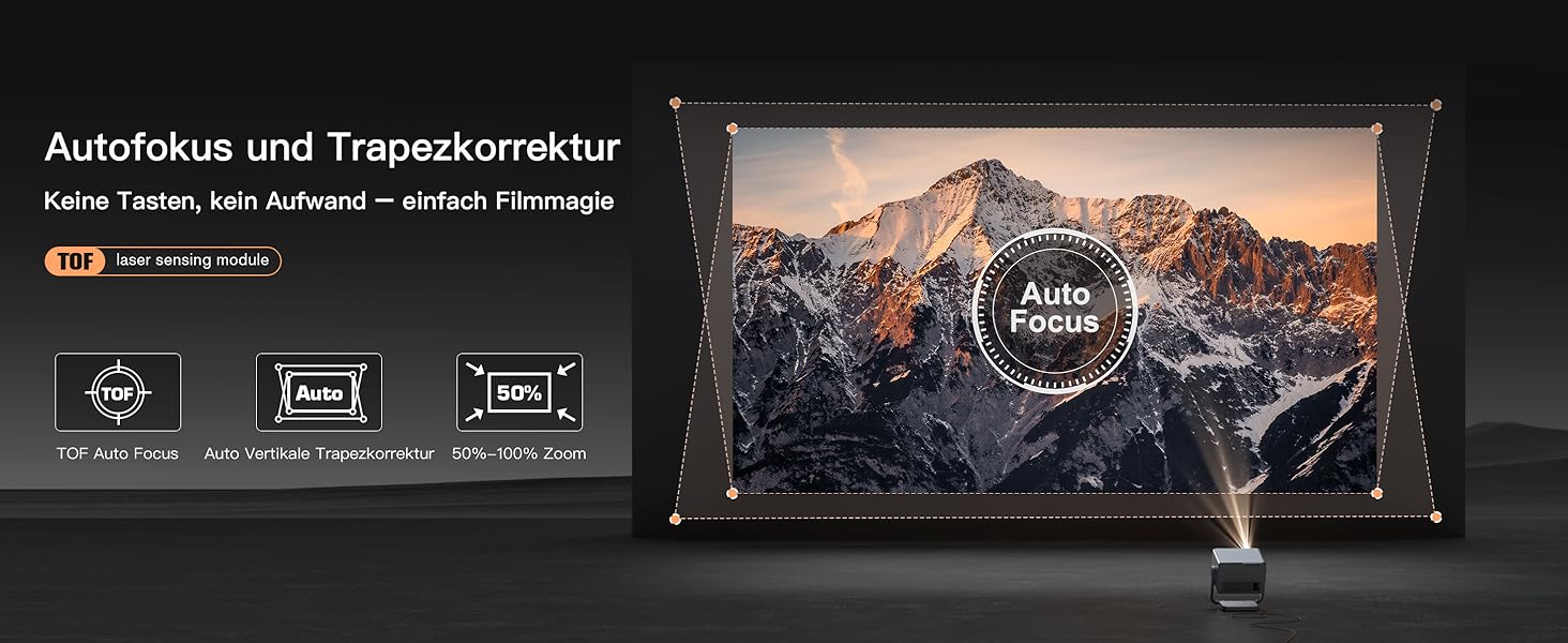 Портативний проєктор Smart Mini Beamer A-20000L з автофокусом, корекцією трапеції, WiFi6, Bluetooth, 4K, 1080P, 20000 Люмен для дому та на вулицю