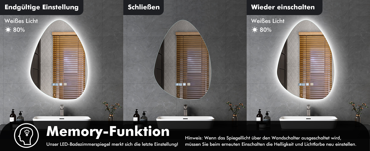 Круглий дзеркало для ванної кімнати з LED-підсвічуванням, 60 см, функція запобігання запотіванню, сенсорне управління & Bluetooth, регулювання яскравості, 3000K/4000K/6500K, HD-загартоване скло, дзеркало для ванної кімнати зі світлом (500*700 мм - крапельна форма)