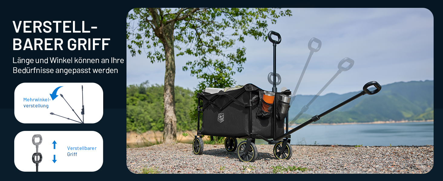 Універсальний складаний візок Timber Ridge 200L для кемпінгу, пляжу та покупок. Чорний, вантажопідйомність 150 кг