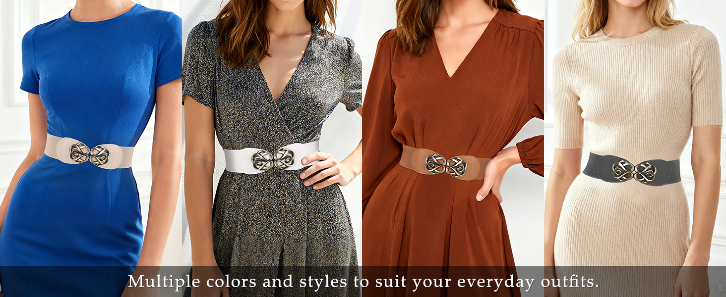 Жіночий широкий еластичний пояс JasGood (4 шт.): шкіряний стрейч для суконь, чорний, коричневий, сірий, бежевий, розмір 71-87 см