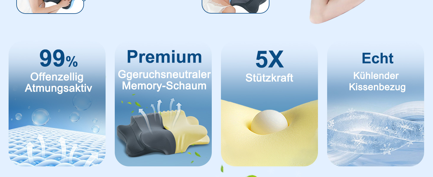 Подушка для шиї FAIORD, подушка з піною з пам'яті, ергономічна подушка для сну, подушка для підтримки шиї для тих, хто спить на боці, спині та животі, темно-сіра, 64 x 39 x 13 см