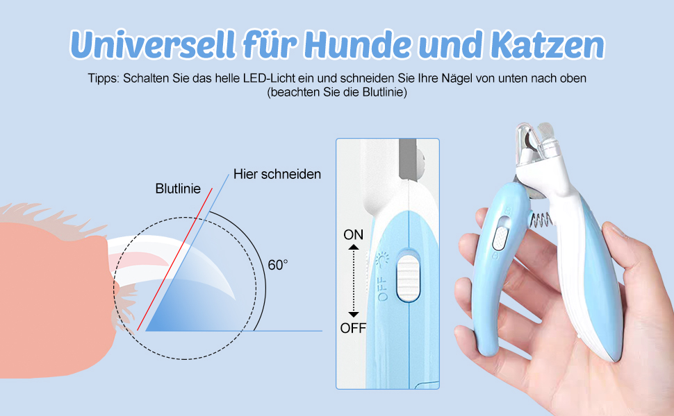 Тример для когтів домашніх тварин DONGKER з LED-підсвічуванням та гострою клинком, для собак та котів середніх та маленьких порід