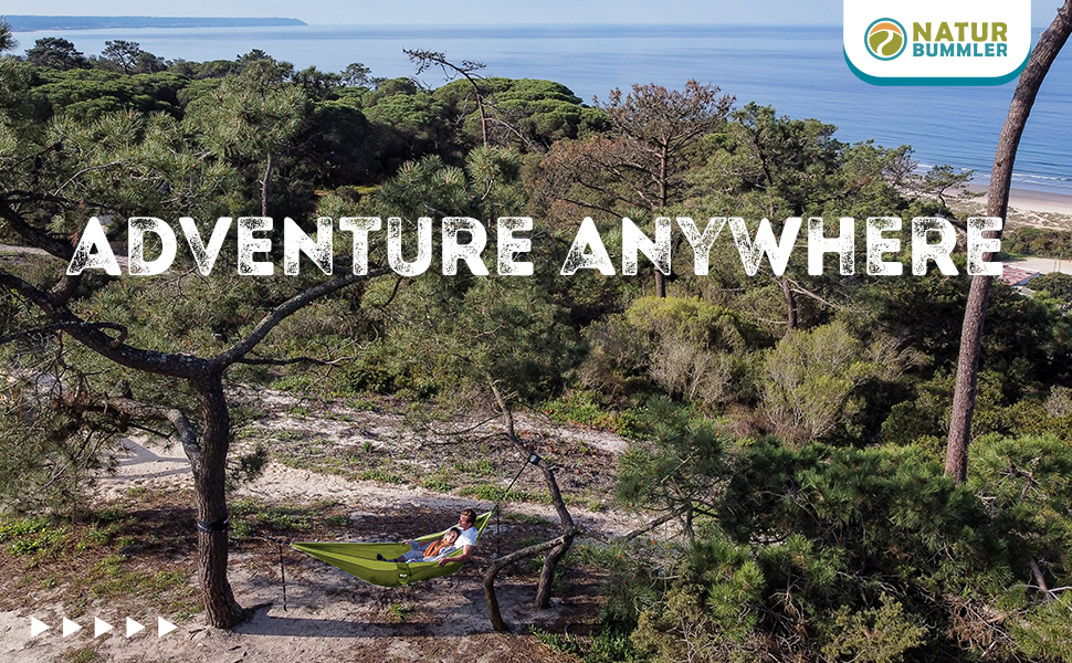 Гамак Nature Bummler для відпочинку на природі 300x170 см (зелений) з захистом дерева та кріпленням. Подвійний, легкий, вологостійкий для кемпінгу та саду.