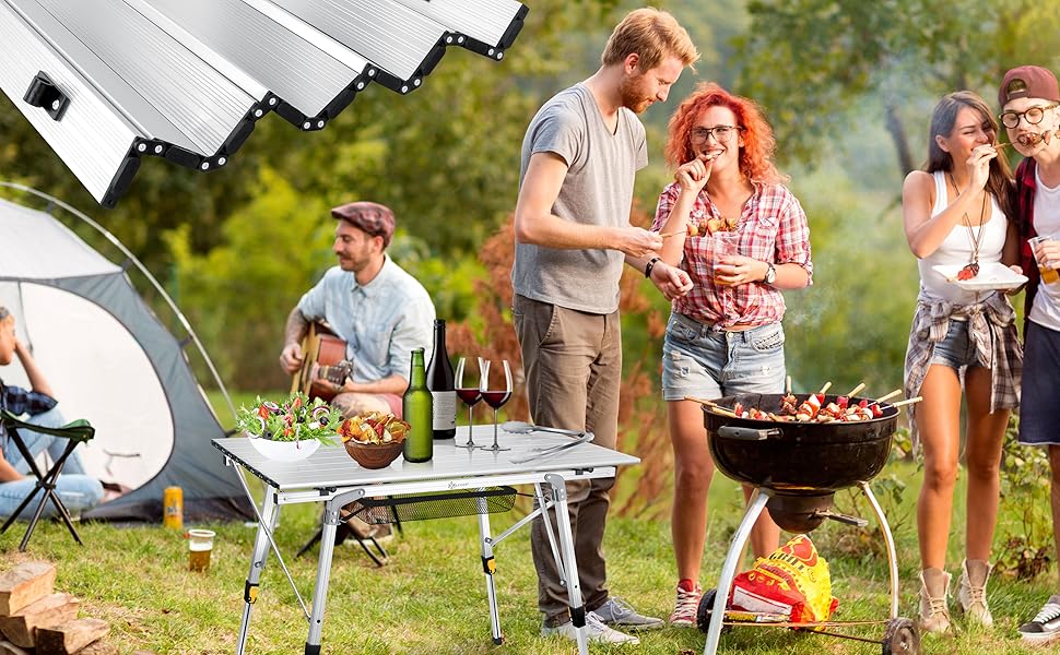 Складний кемпінговий стіл KESSER® з алюмінієвим каркасом 90x53 см, до 100 кг, з сумкою для транспортування (сріблястий)