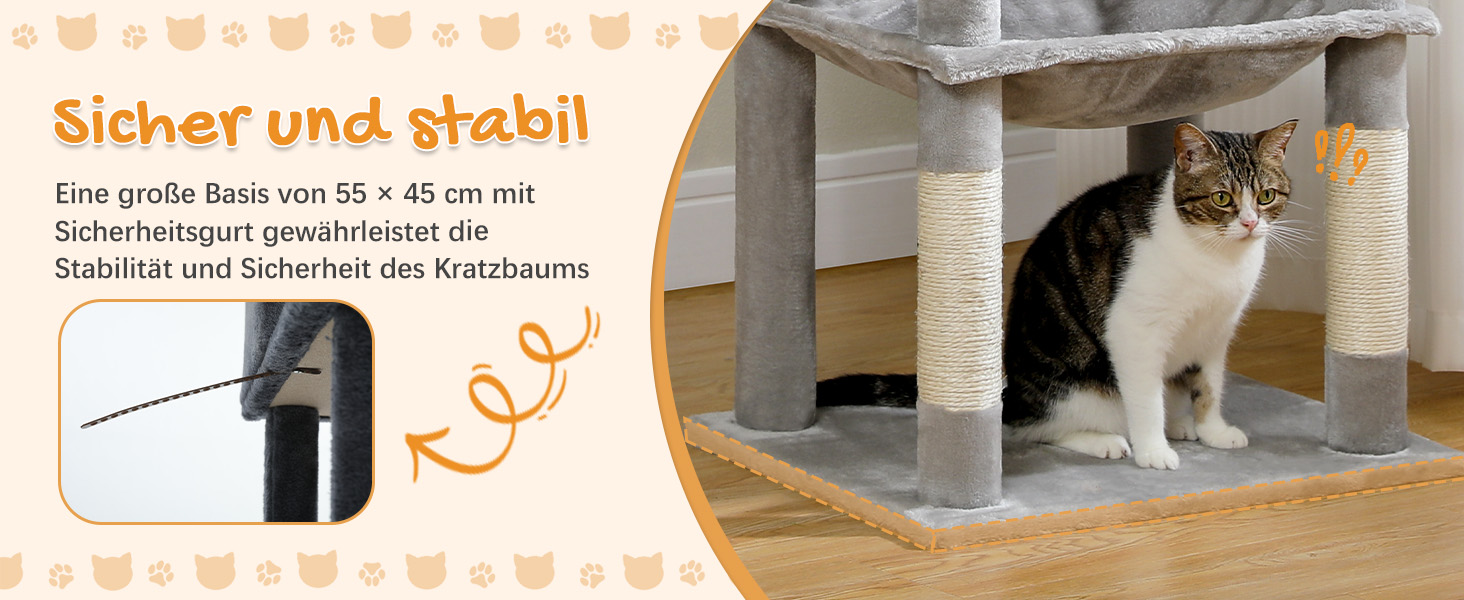 Комплекс для котів PAWZ Road з гамаком, будиночком та когтеточками, сірий, 143 см