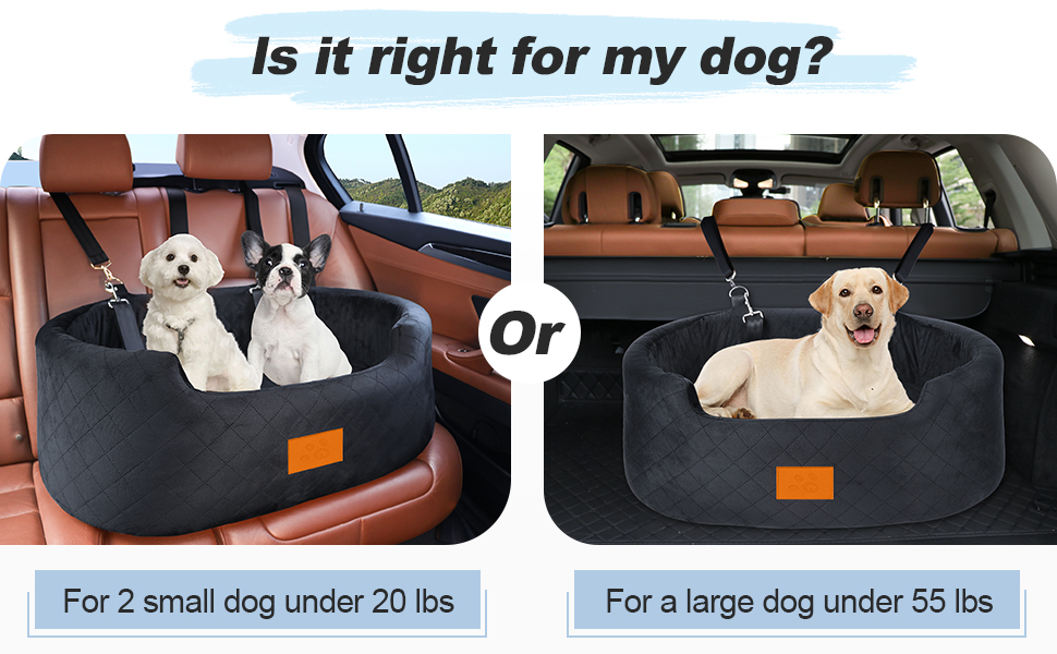 Dog Car Seat for Medium/Large Dogs (up to 25kg) or 2 Small Dogs - with Safety Leashes & Washable Cushion - Rear Seat Cover (Brown/Gray)