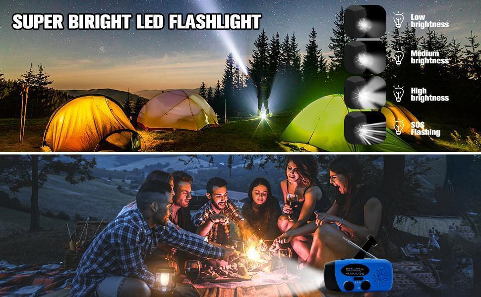 Сонячна радіостанція iRonsnow з ручним заводом, ліхтариком LED, USB-зарядкою 2000mAh. Радіо на сонячній енергії для кемпінгу, походу, екстрених ситуацій (5000mAh, блакитне)