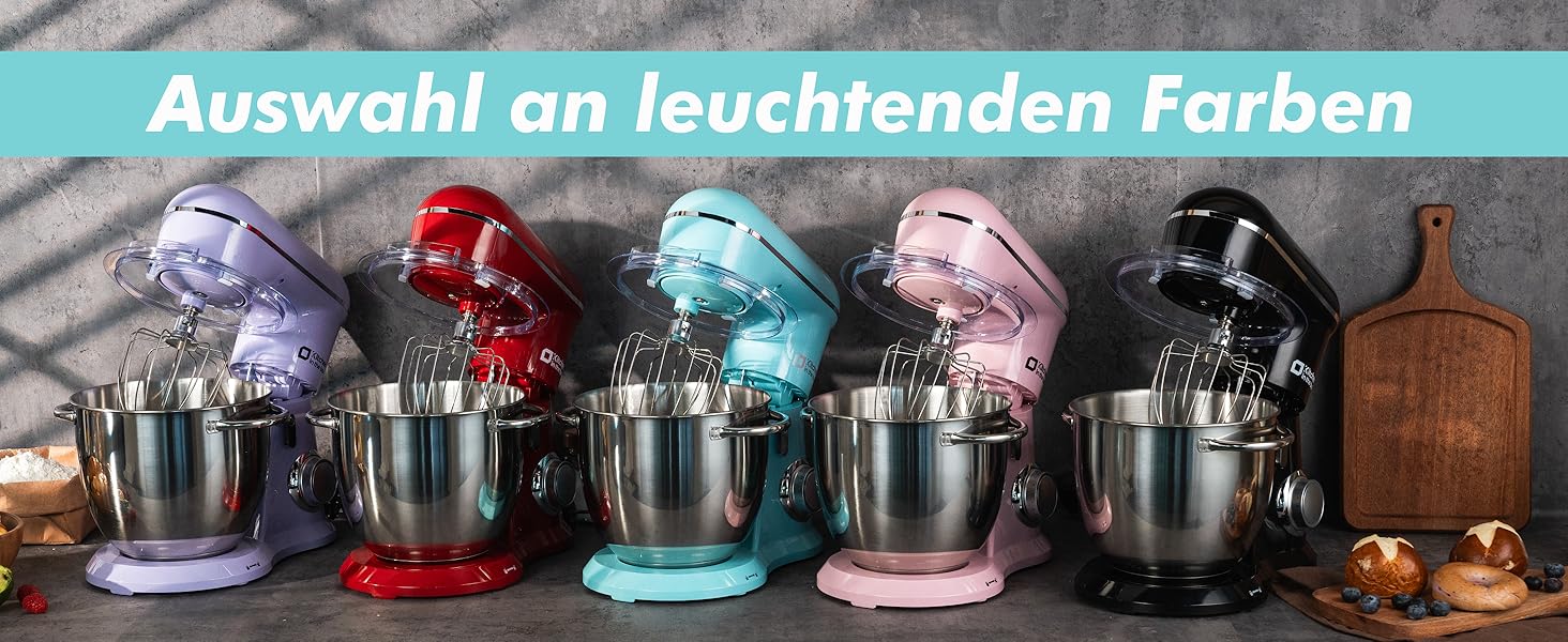 Кухонна машина Küchenmaster 6L, 1300W, з набором насадок (міксер, гак для тіста, вінчик), темно-зелений/синій