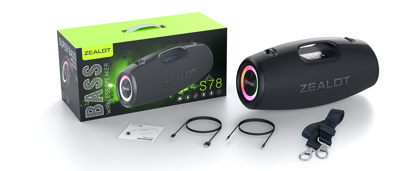 ZEALOT Bluetooth колонка 120W: Водонепроникна портативна колонка з басами, підсвіткою для пляжу, кемпінгу, подарунок