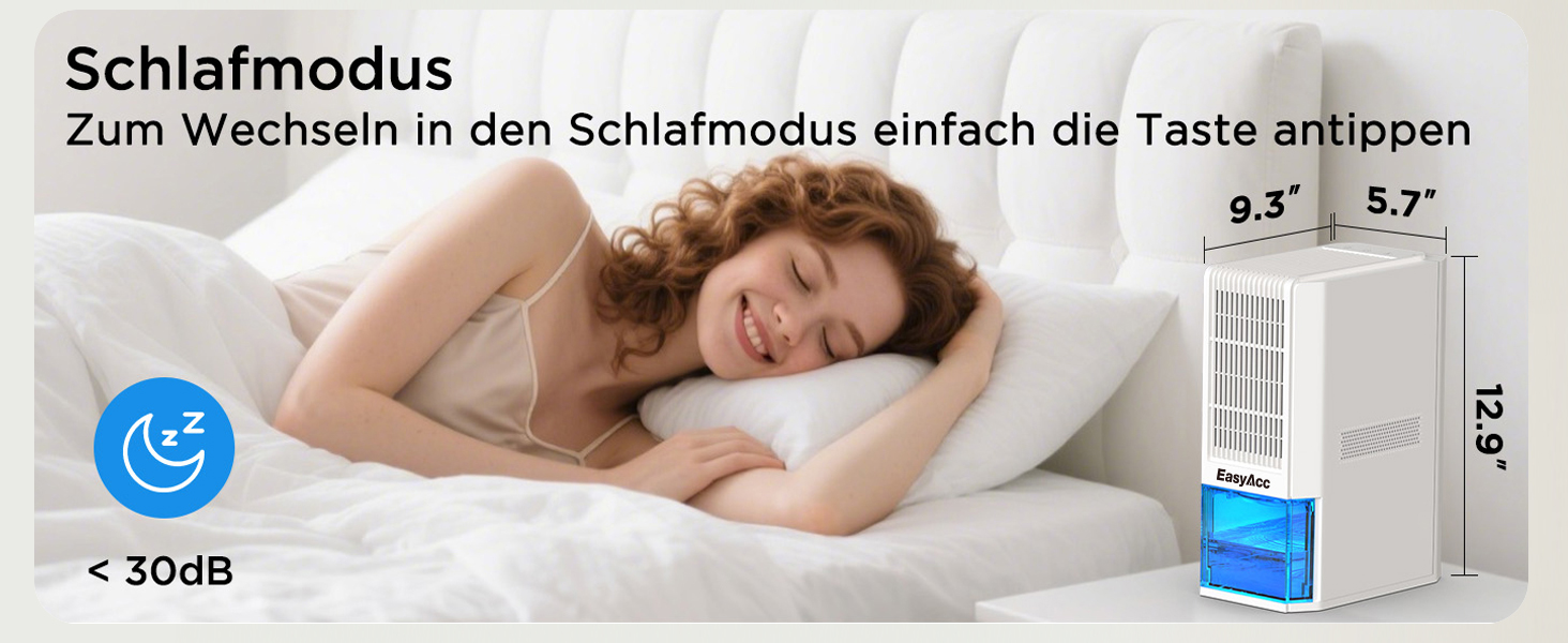 EasyAcc Електричний осушувач повітря 1200 мл, енергозберігаючий, тихий, портативний, з автовимкненням та режимом сну. Ідеально для офісу та дому (2000 мл, кремовий)