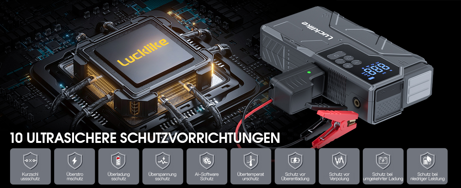 Powerbank з компресором Lucklike для авто, 4000A, LED-ліхтарик, бустер для 10.0л бензинових та 8.0л дизельних двигунів, підходить для SUV, мотоциклів та газонокосарок