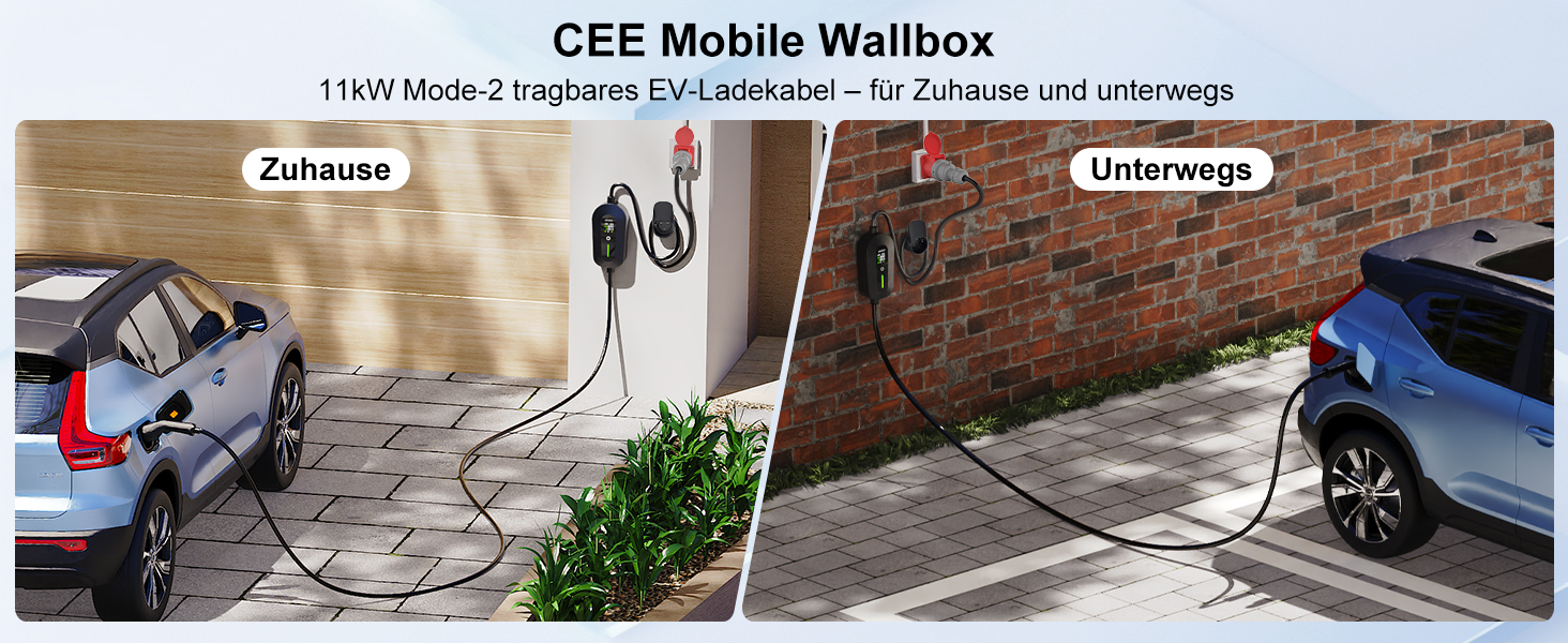 Мобільна зарядна станція Wallbox 11 кВт (3-фазна) з кабелем 7м, роз'єм Type 2, CEE 16A, адаптер-сет | Зарядка для електромобілів та PHEV | IP65, 6/8/10/13/16A