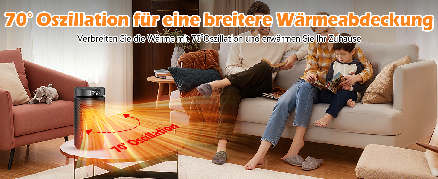 Електричний обігрівач PTC керамічний 2200W з пультом дистанційного керування, 4 режими, таймер 12H, термостат, ECO-режим, осциляція 70°, захист від перегріву та перекидання, для дому та офісу (чорний, 27см)