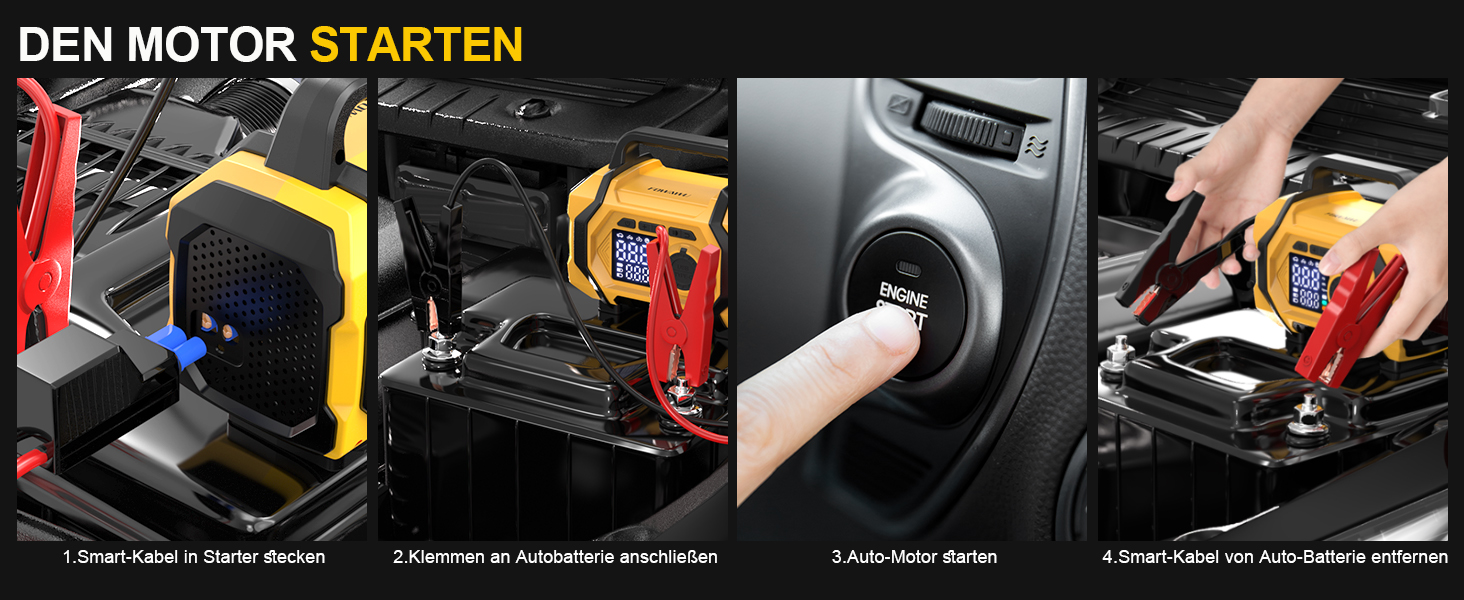 Портативний пусковий пристрій FOWAWU 9-в-1 з компресором, акумулятор 6000A, 26800mAh, 150psi, автовимкнення