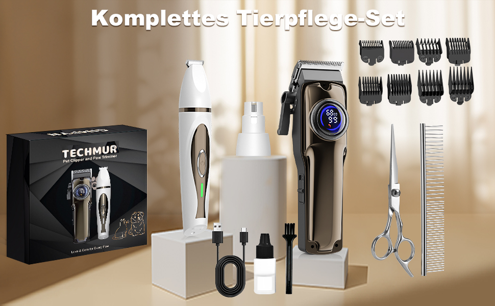Набір триммерів для собак 3-в-1: машинка для стрижки, триммер для подушечок лап, професійний триммер для густого хутра, для собак та котів (2 шт.)