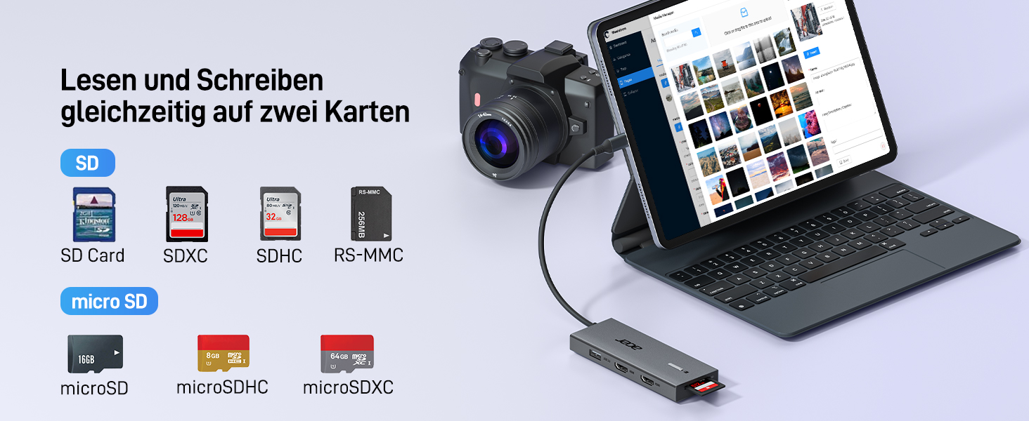 Док-станція Acer USB-C 9-в-1: Dual HDMI 4K@60Hz, 3xUSB-A, USB-C 5Gbps, 100W PD, SD/TF, для Dell, Chromebook, MacBook, Surface