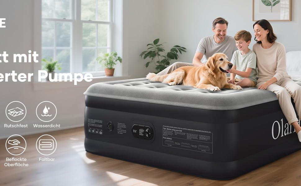 Надувний матрац OlarHike для кемпінгу та дому - 200 x 140 x 46 см (2 особи)