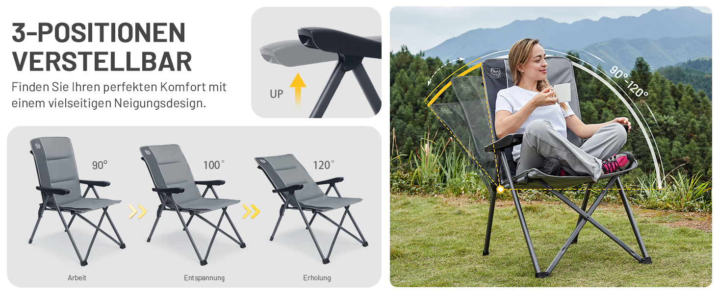 Набір кемпінгових стільців Timber Ridge (2 шт) складані, з високою спинкою, регульовані (3 положення), вантажність 160 кг, сірі