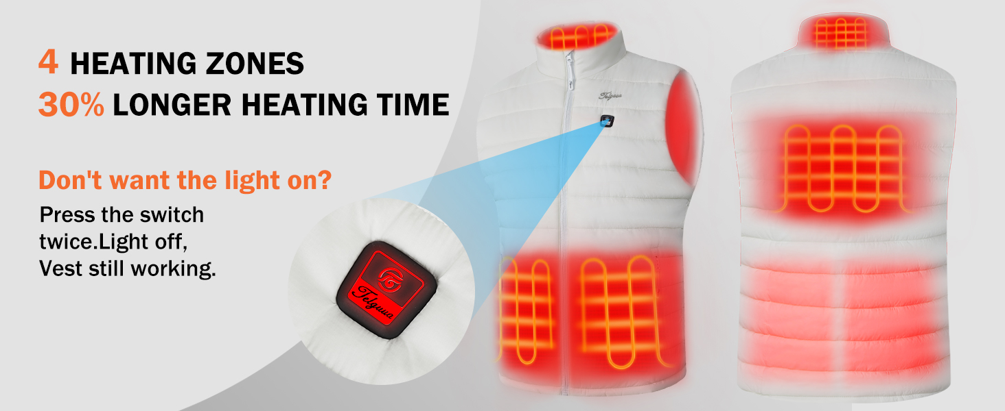 Електрична гріюча жилетка для чоловіків Telguua з Powerbank 12000mAh, 3 температурні режими, 4 зони обігріву, USB-живлення, для катання на лижах та роботи на вулиці (L, Біла)