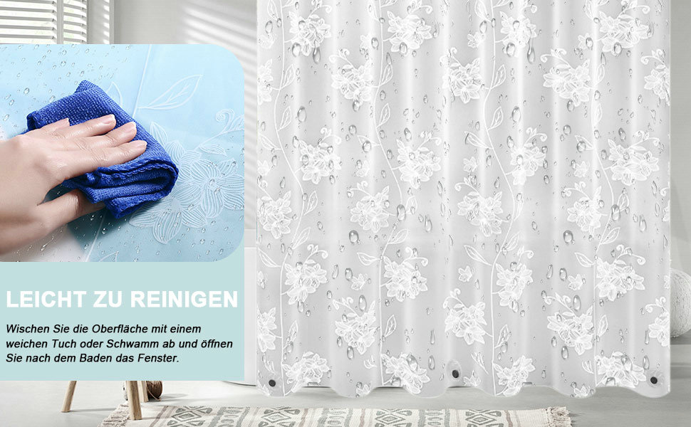 Штора для душу миюча Peva 300x200 см, біла в крапку, антигрибкова, прозора для ванної кімнати та душу