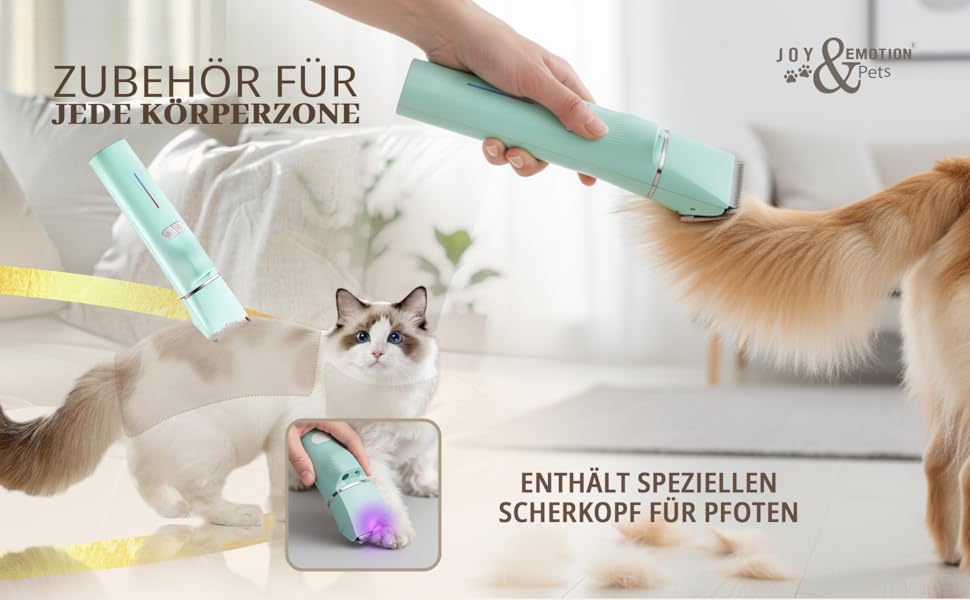 Машинка для стрижки тварин Joy & Emotion® 6-в-1: для котів та маленьких собак, з лазером та УФ-світлом, бездротова, тиха