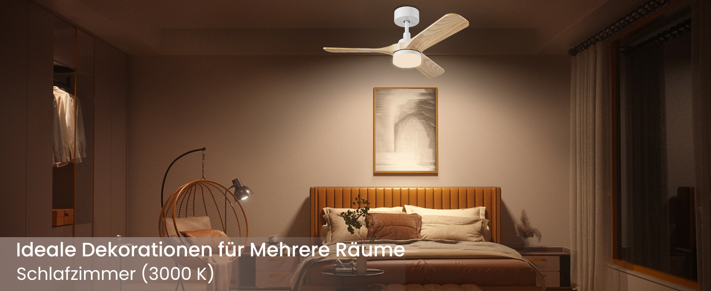 Стеляний вентилятор Holz з підсвіткою, тихий DC-двигун, 90 см, для вулиці, 3 дерев'яних лопаті, диммування LED 24W, пульт з пам'яттю, 6 швидкостей, таймер (світла текстура дерева, 75 см)