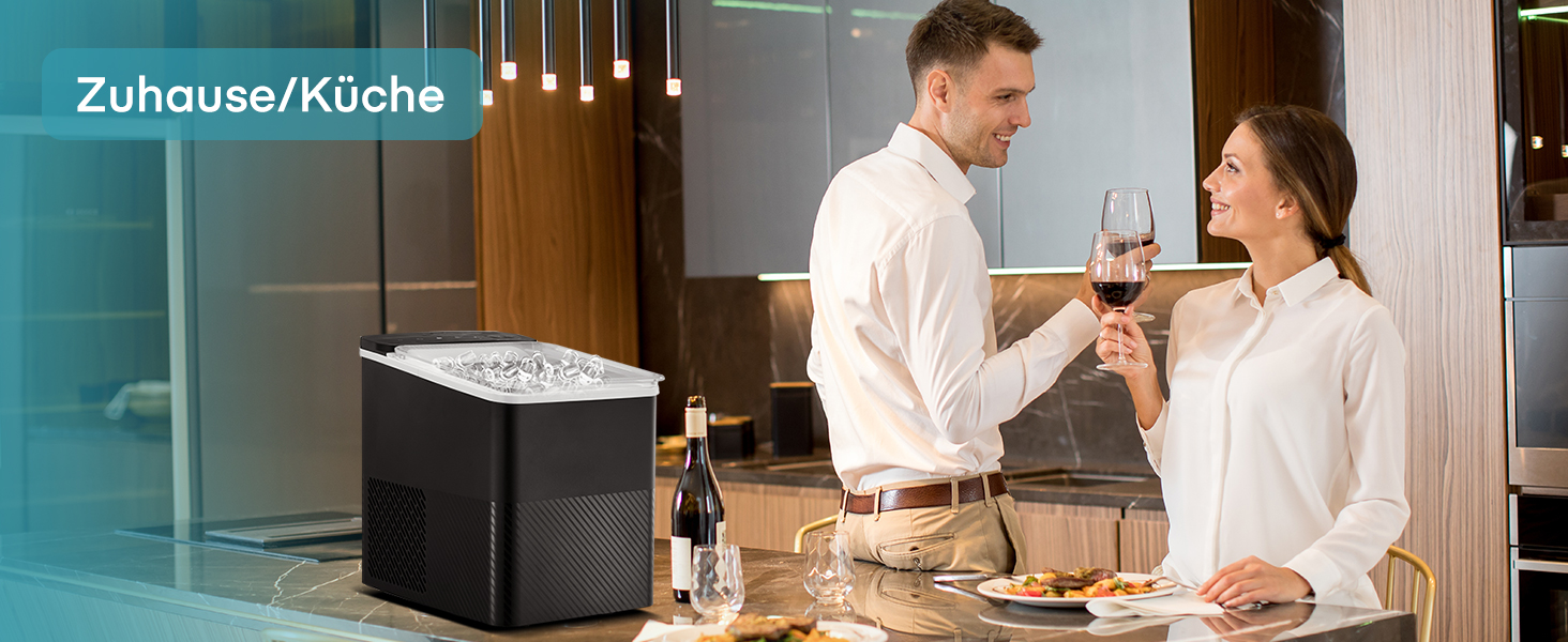 Машина для льоду FOHERE портативна, самоочисна, 14 кг/24 год, 2 розміри, компактний дизайн, керування однією кнопкою, інтелектуальні сповіщення, з лопаткою та кошиком для дому/бару/офісу/кемпінгу (чорний)