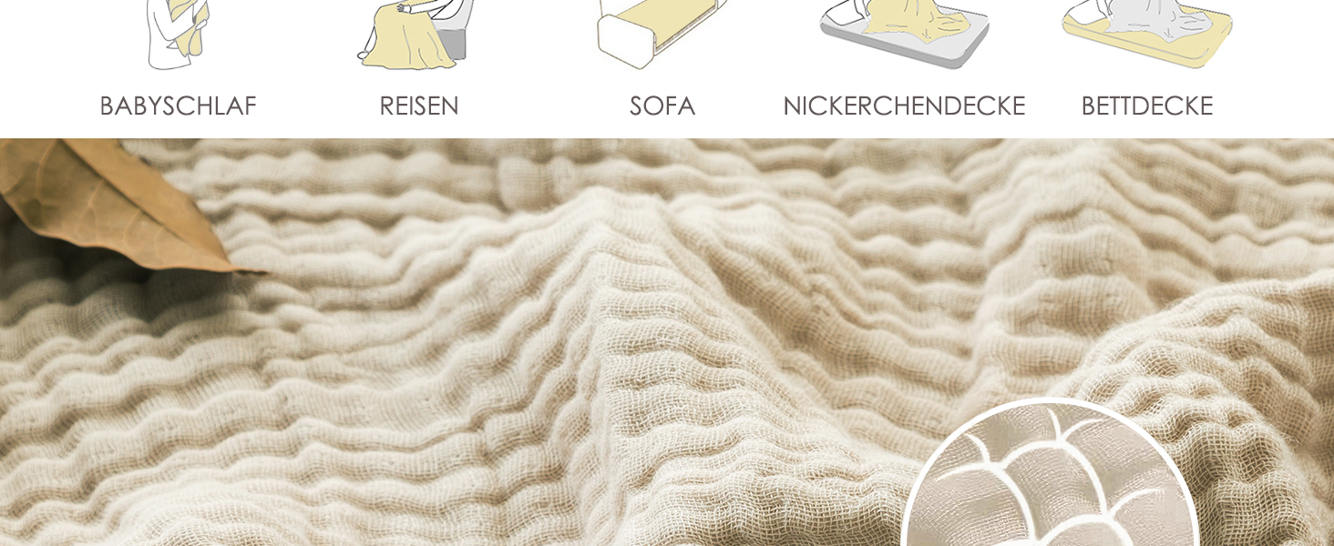 Плед EMME з 100% мусліну, 230 x 230 см: м'який, дихаючий, для дивану, бежевий | EMME