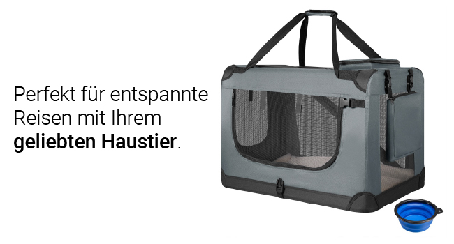 Juskys Collapsible Dog Carrier Box - Portable Travel Crate for Dogs, Cats & Pets - Oxford Fabric, Includes Blanket, Pouch & Handles - Grey, 50x34x36 cm